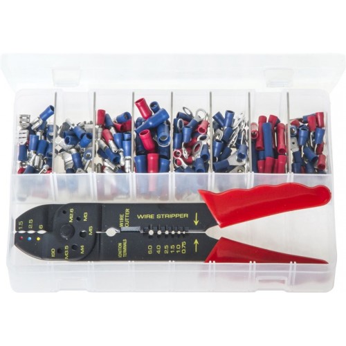 Assortment Box of Terminals Insulated - Red & Blue with Crimping Pliers Assortment Box of Terminals Insulated - Red & Blue with Crimping Pliers