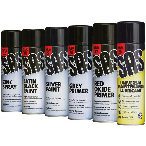 S.A.S Assorted Pack - 6 x Paint Aerosols 500ml S.A.S Assorted Pack - 6 x Paint Aerosols 500ml